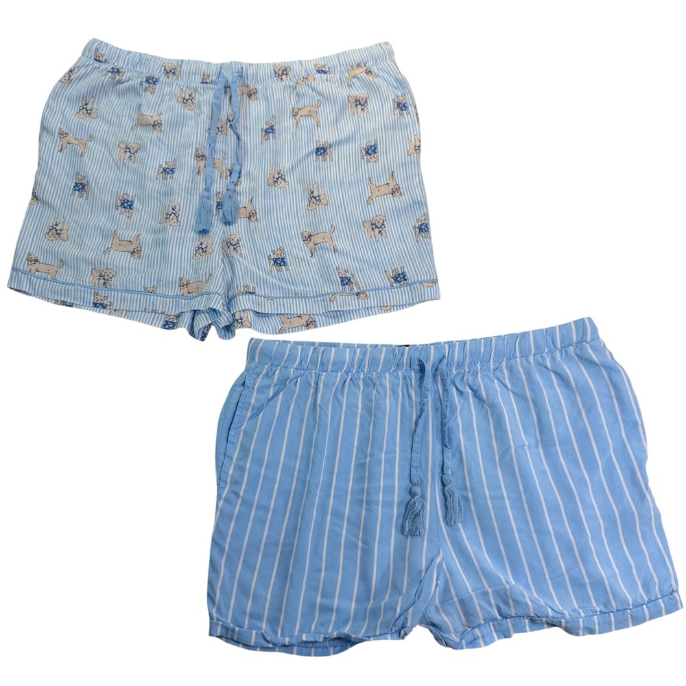 Jaclyn Intimates Pajama Shorts 2PK XL Blue Striped Dog Print Rayon Tassels